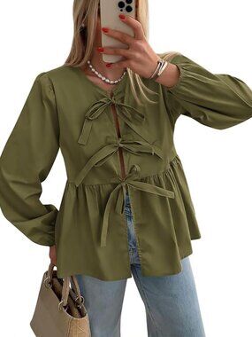 ✨ Prettygarden Peplum Top Army Green Small NWT